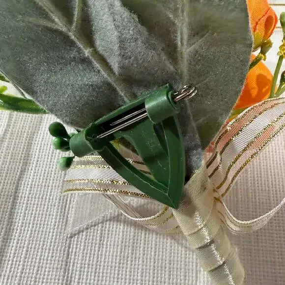 Orange Silk Rose Boutonniere and Wrist Corsage Set - Picture 8 of 8